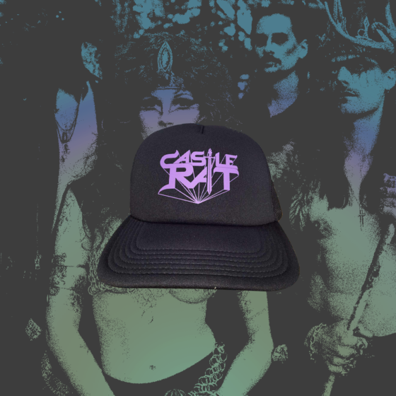 Castle Rat purple printed logo trucker hat