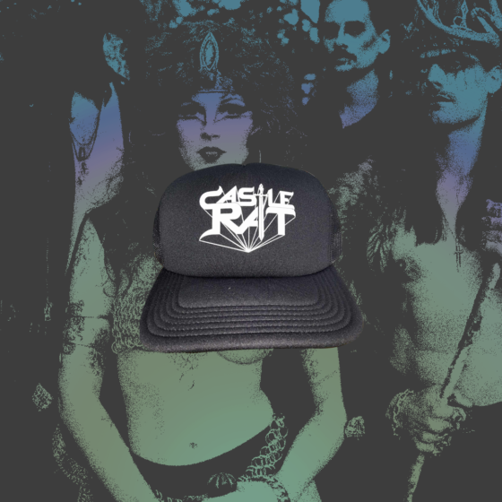 Castle Rat white printed logo trucker hat